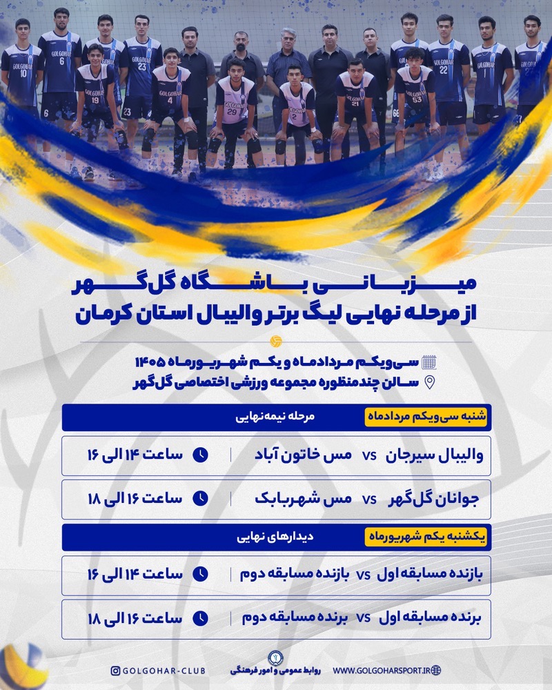 گل‌گهر میزبان مرحله نهایی لیگ برتر والیبال استان کرمان؛ جایی که بهترین‌ها برای ایستادن روی سکوی قهرمانی به میدان می‌روند